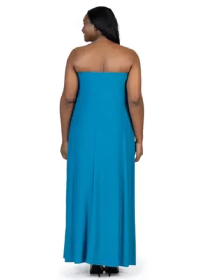 Plus Pleated A Line Strapless Maxi Dress With Pockets