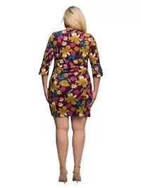 Womens Plus Plum Floral Print Keyhole Neckline Sheath Dress