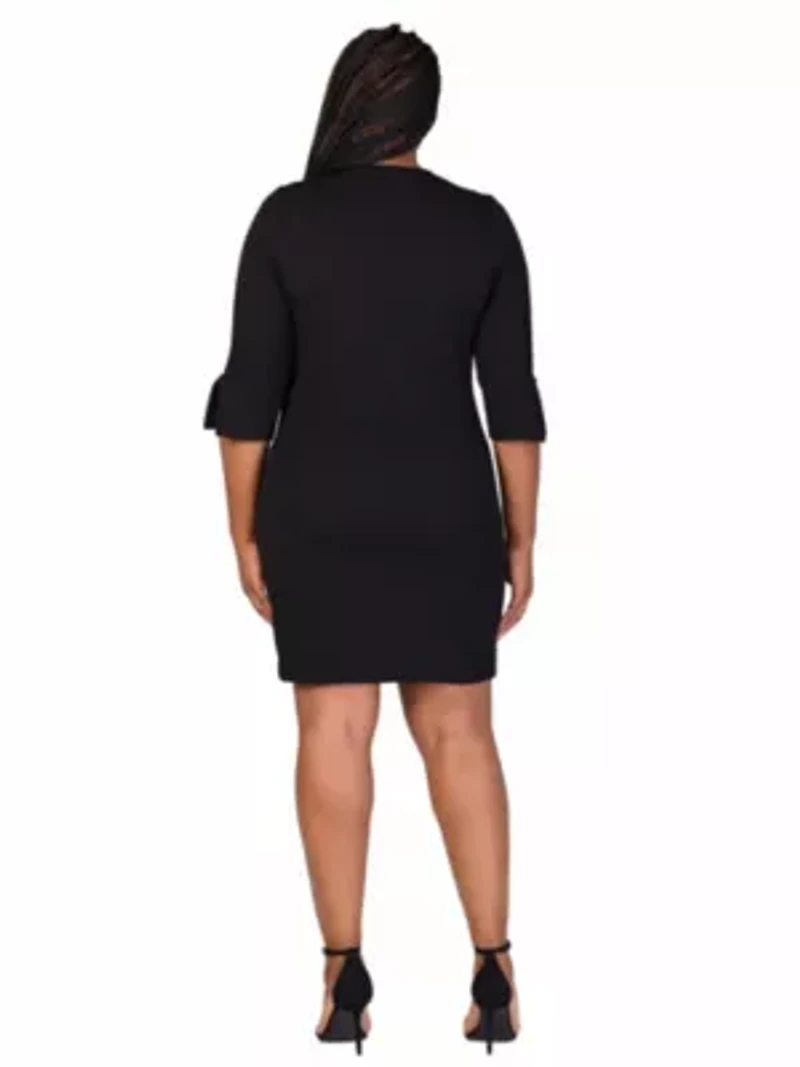 Plus Keyhole Three Quarter Sleeve Mini Dress