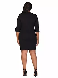 Plus Keyhole Three Quarter Sleeve Mini Dress