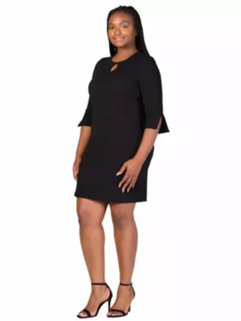 Plus Keyhole Three Quarter Sleeve Mini Dress