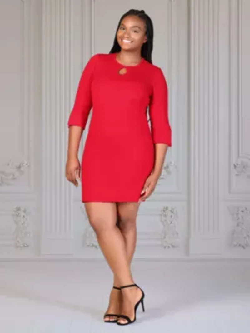 Plus Keyhole Three Quarter Sleeve Mini Dress