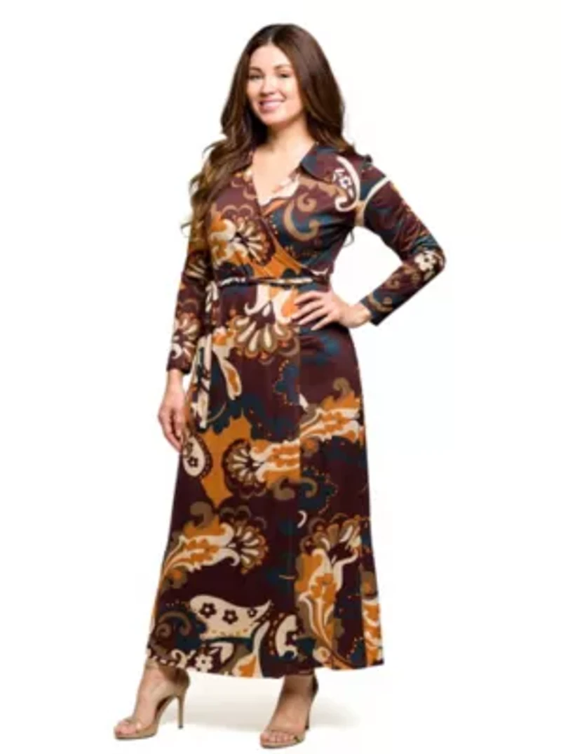 Womens Plus Brown paisley Empire Waist Maxi Dress
