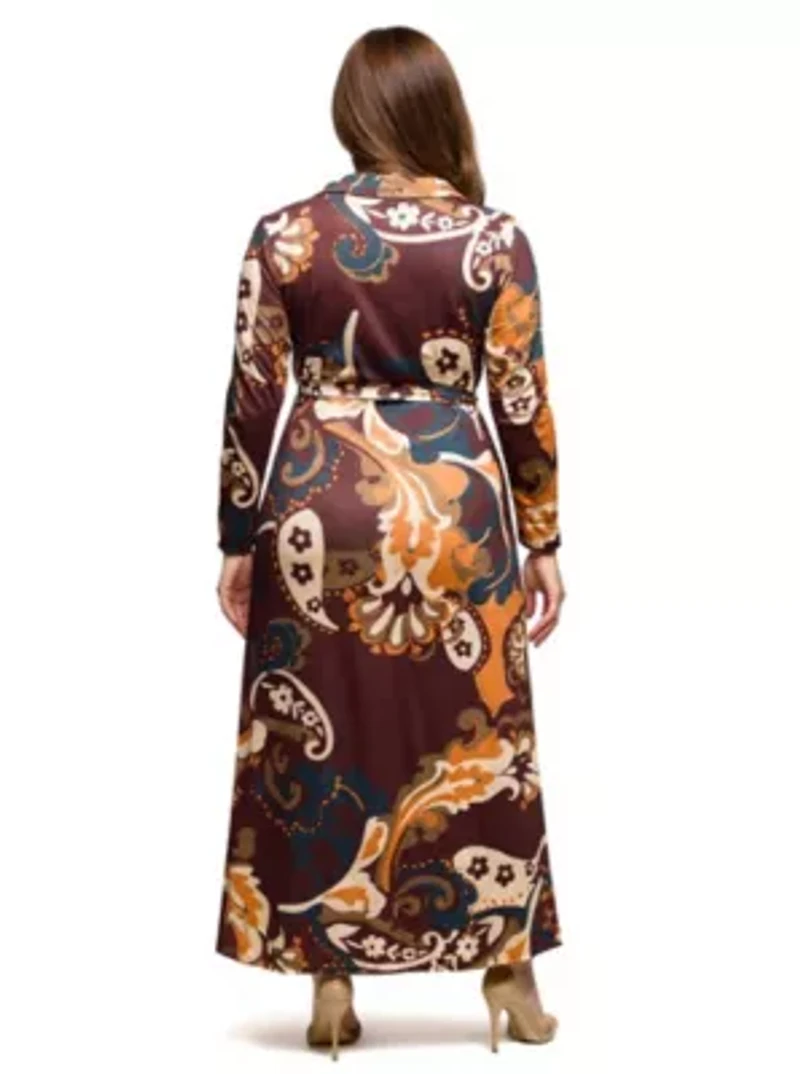 Womens Plus Brown paisley Empire Waist Maxi Dress