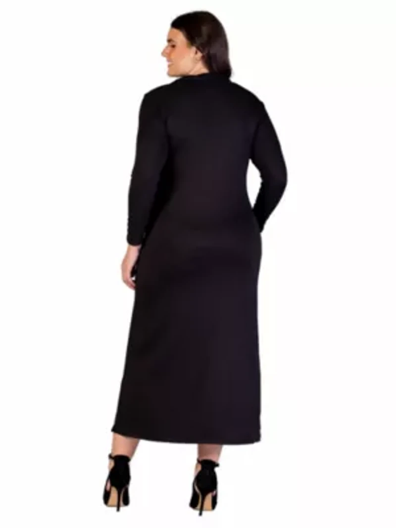Plus Comfortable Collared Wrap Maxi Dress