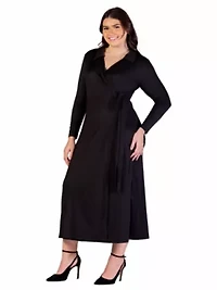 Plus Comfortable Collared Wrap Maxi Dress