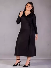 Plus Comfortable Collared Wrap Maxi Dress