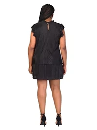 Plus Ruffle Cap Sleeve High Neck Pleated Tiered Mini Dress