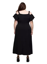 Plus Cold Sholder Ruffle Sleeve A Line Maxi Dress