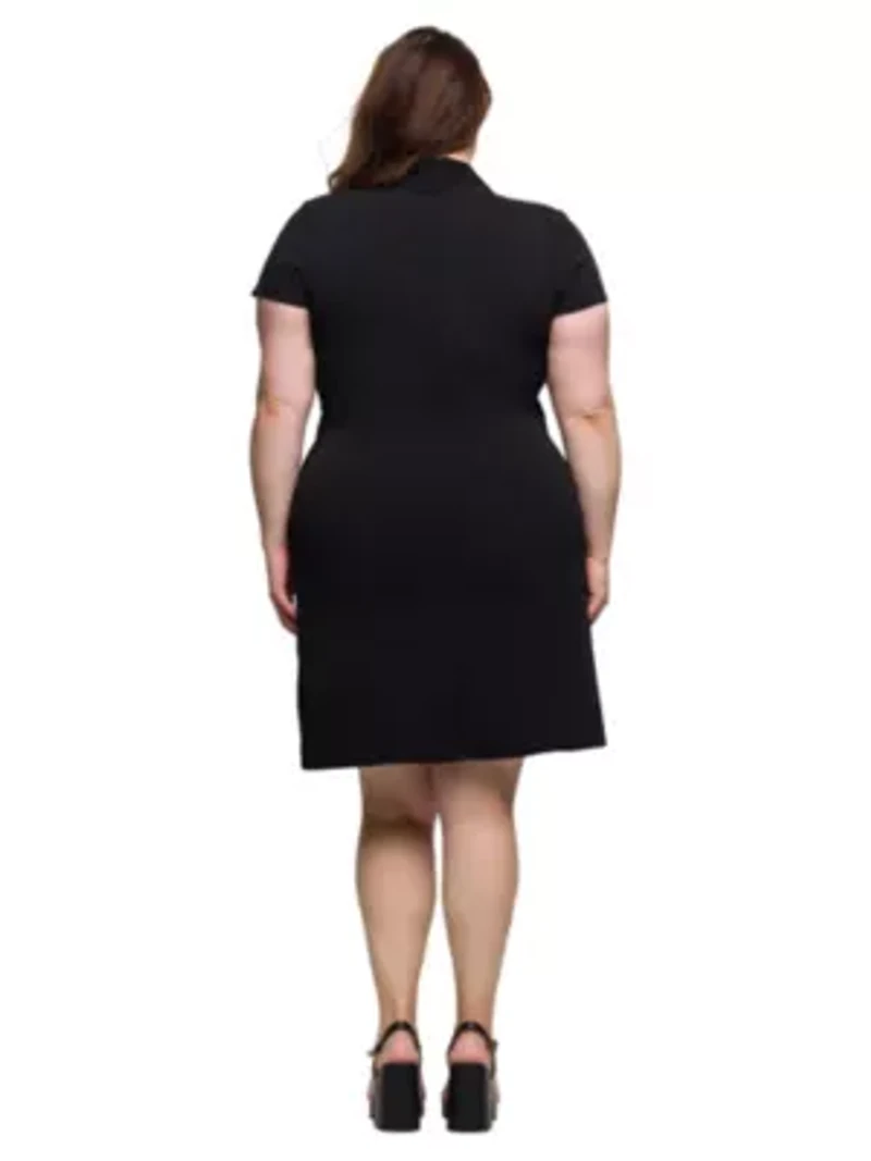 Plus Mandarin Collar Knee Length Wrap Dress