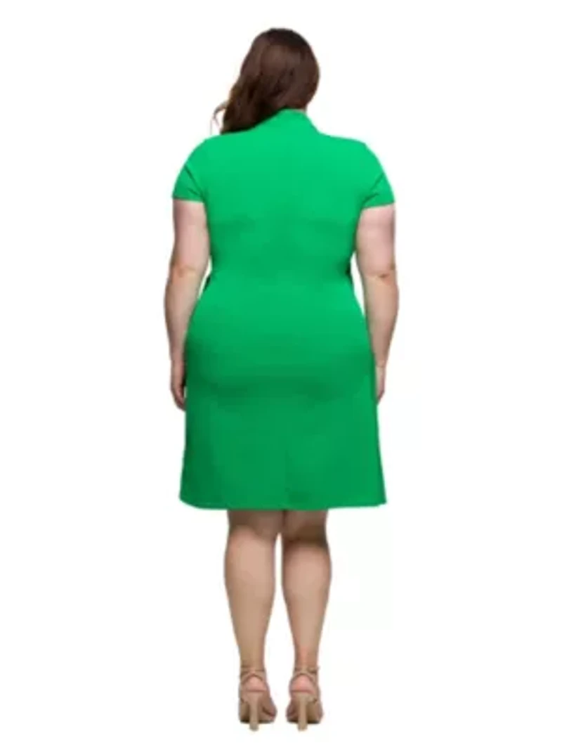 Plus Mandarin Collar Knee Length Wrap Dress