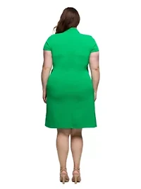 Plus Mandarin Collar Knee Length Wrap Dress