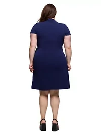 Plus Mandarin Collar Knee Length Wrap Dress