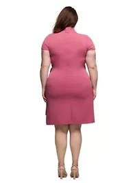 Plus Mandarin Collar Knee Length Wrap Dress