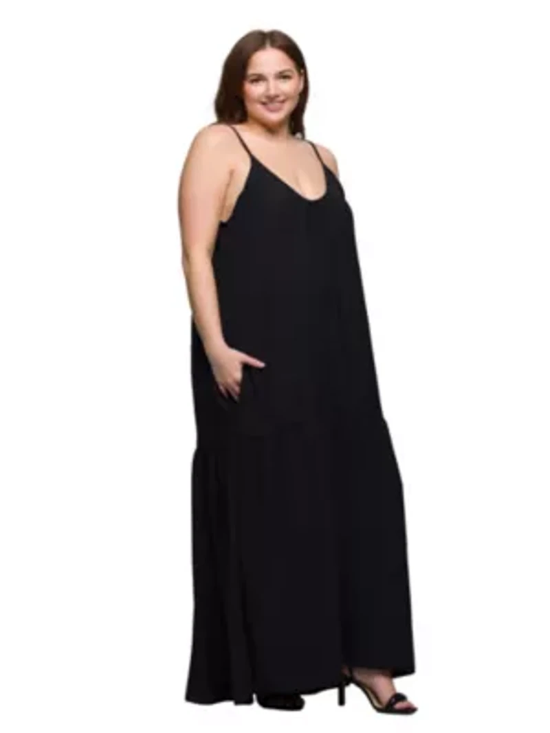 Plus Lightweight Spaghetti Strap Pocket Maxi Dress