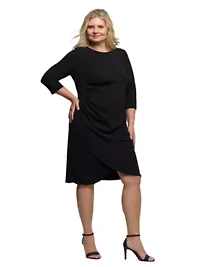 Womens Plus Three Quarter Sleeve Ruched Tulip Hem Mini Dress