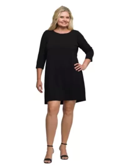 Womens Plus Three Quarter Sleeve A Line Knee Length Dress