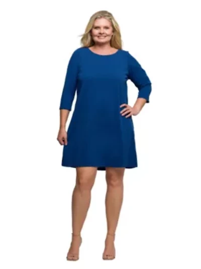 Womens Plus Three Quarter Sleeve A Line Knee Length Dress