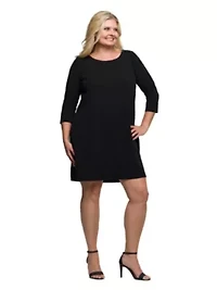 Womens Plus Three Quarter Sleeve A Line Knee Length Dress