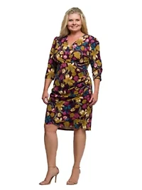 Womens Plus Floral Print Faux Wrap Dress
