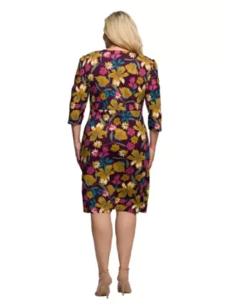 Womens Plus Floral Print Faux Wrap Dress