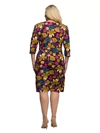 Womens Plus Floral Print Faux Wrap Dress