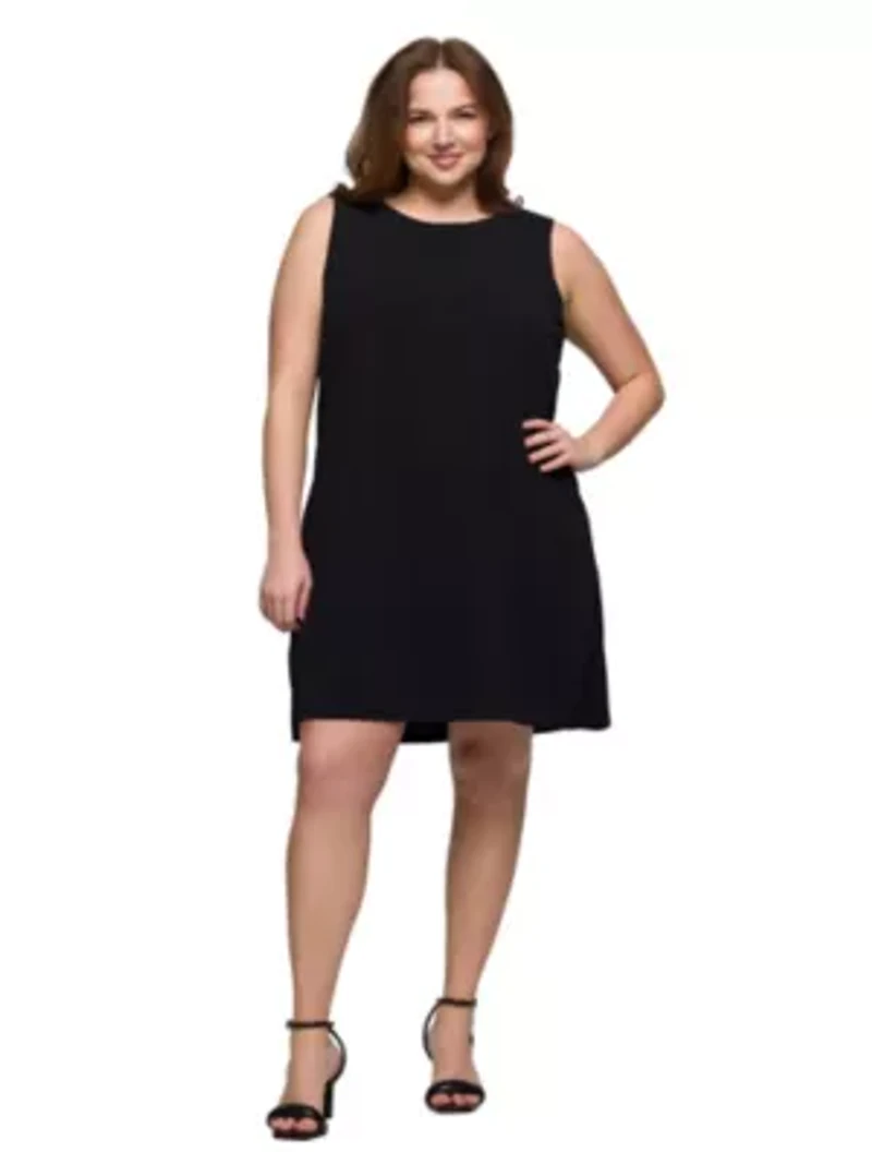 Plus Solid Color Sleeveless Mini Shift Dress