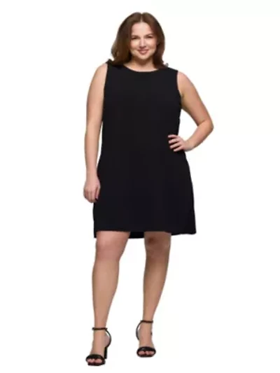 Plus Solid Color Sleeveless Mini Shift Dress