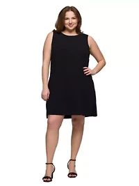 Plus Solid Color Sleeveless Mini Shift Dress