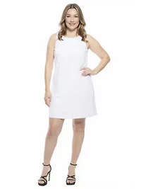 Plus Solid Round Neck Sleeveless Mini Shift Dress