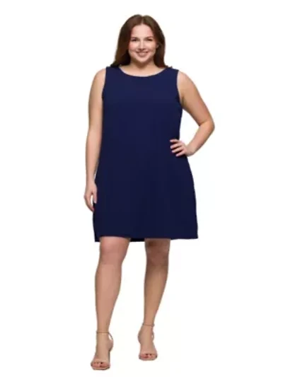 Plus Solid Color Sleeveless Mini Shift Dress