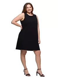 Plus Solid Color Sleeveless Mini Shift Dress