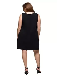 Plus Solid Color Sleeveless Mini Shift Dress