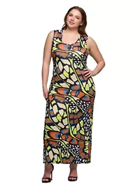 Bright Butterfly Print Plus Razorback Tank Casual Maxi Dress