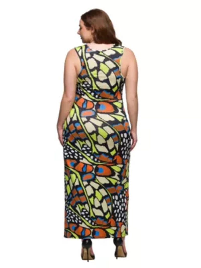 Bright Butterfly Print Plus Razorback Tank Casual Maxi Dress