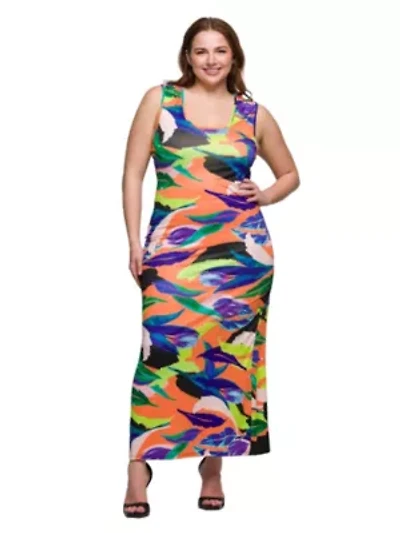 Multicolor Plus Razorback Tank Casual Maxi Dress