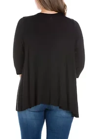 Plus Elbow Length Sleeve Open Cardigan