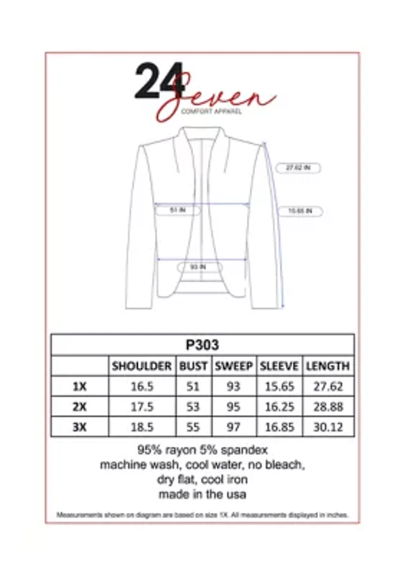 Plus Elbow Length Sleeve Open Cardigan