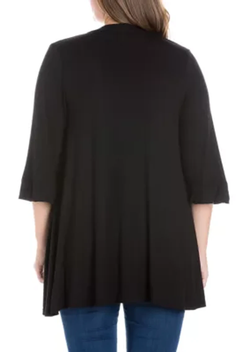 Plus Elbow Length Sleeve Open Front Cardigan