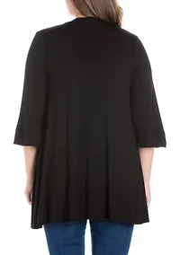 Plus Elbow Length Sleeve Open Front Cardigan