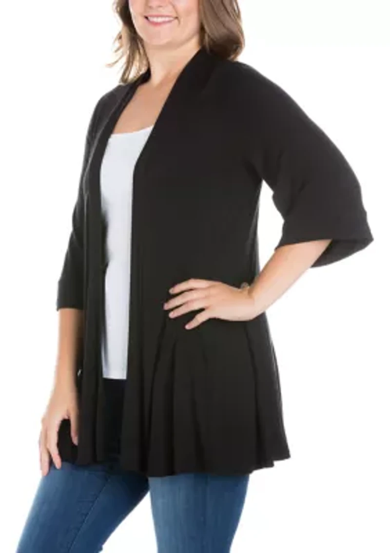 Plus Elbow Length Sleeve Open Front Cardigan