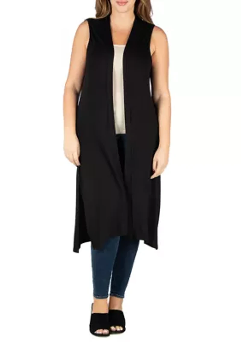 Plus Long Sleeveless Cardigan