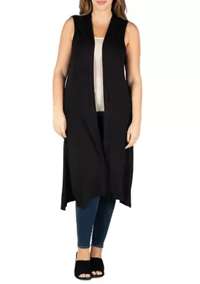 Plus Long Sleeveless Cardigan