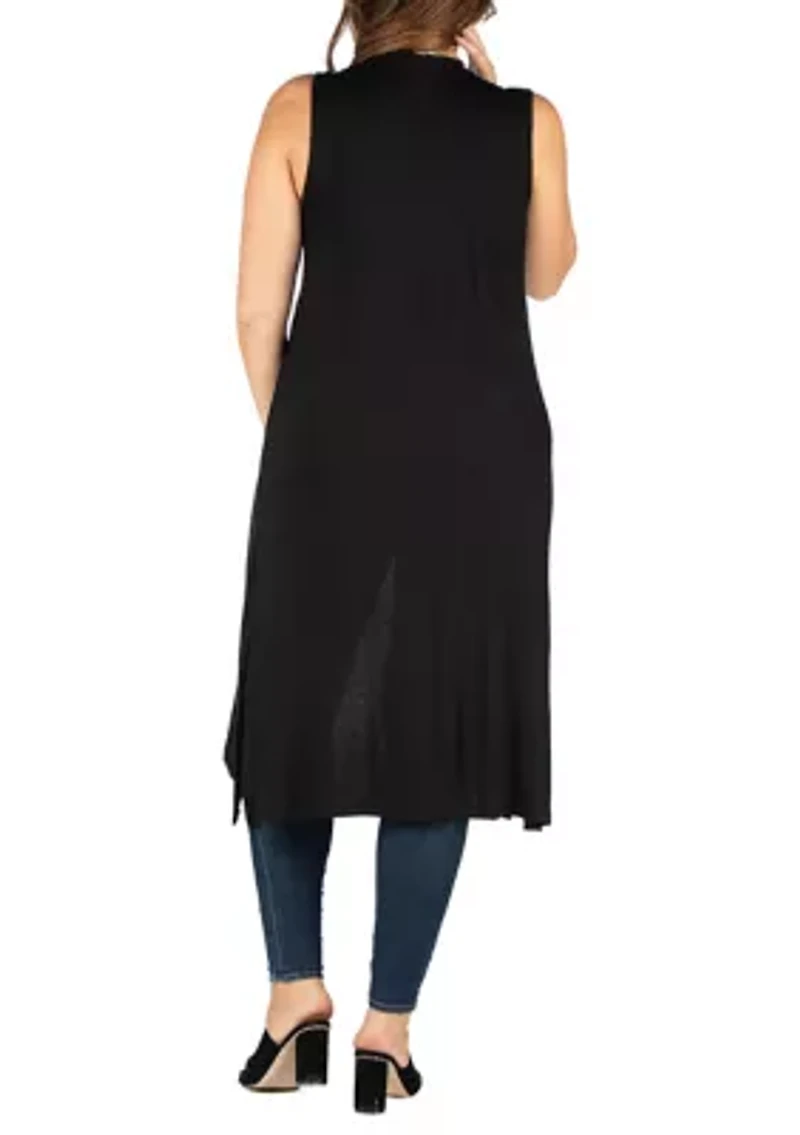 Plus Long Sleeveless Cardigan