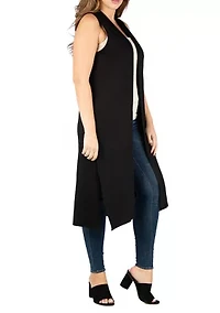 Plus Long Sleeveless Cardigan
