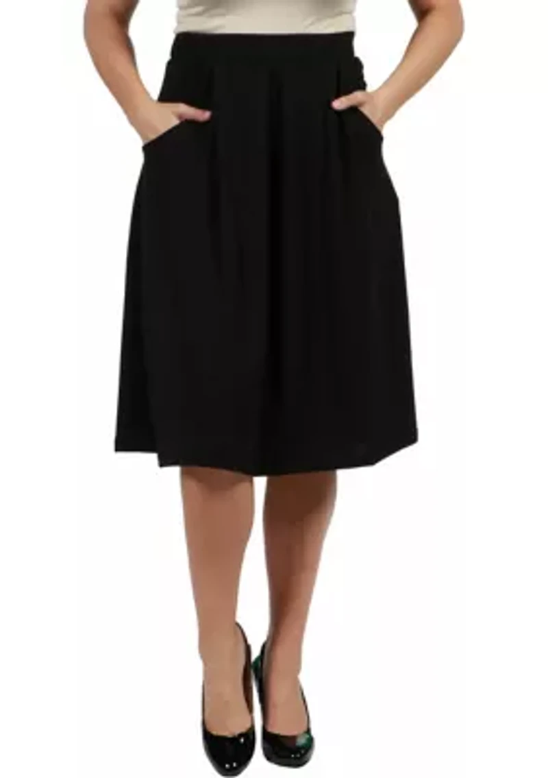 Classic Plus Knee Length Black Skirt With Pockets