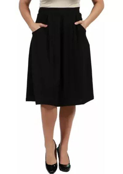 Classic Plus Knee Length Black Skirt With Pockets