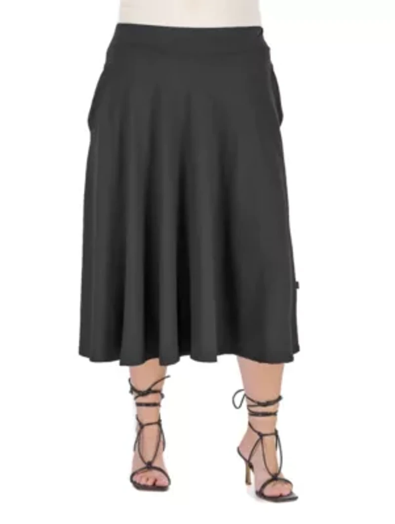 Elastic Waist Pleated Pocket Plus Midi Skirt