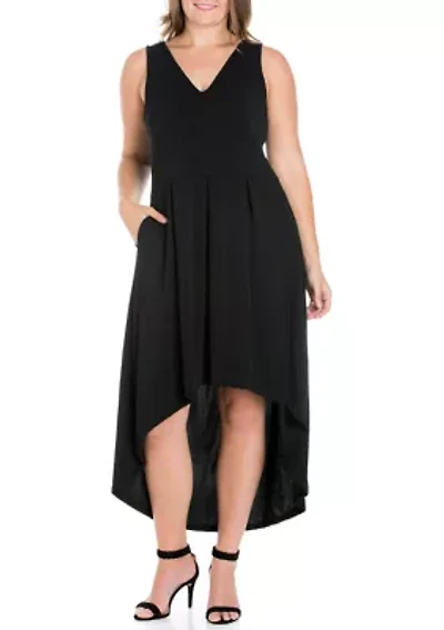 Plus High Low Party Dress with Pockets