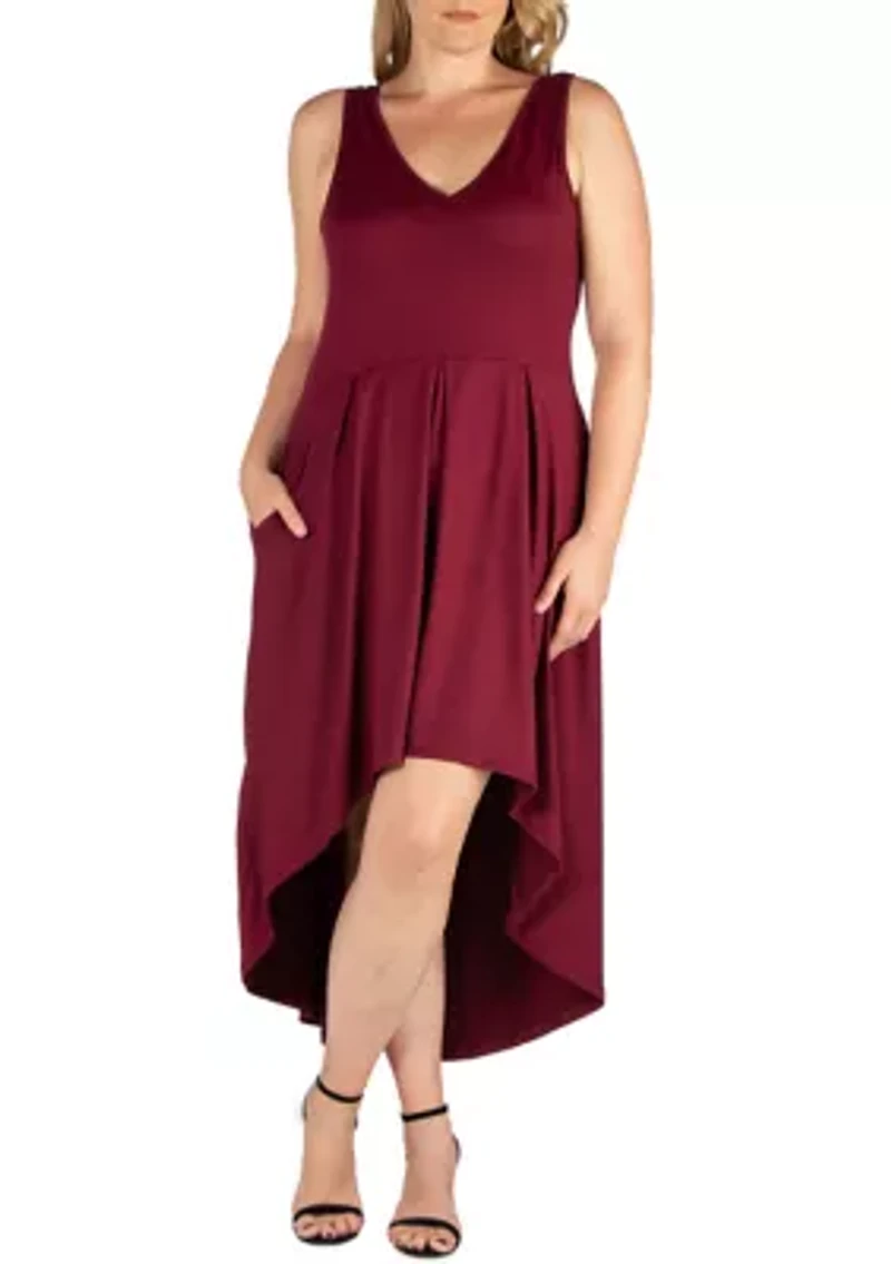 Plus High Low Party Dress with Pockets